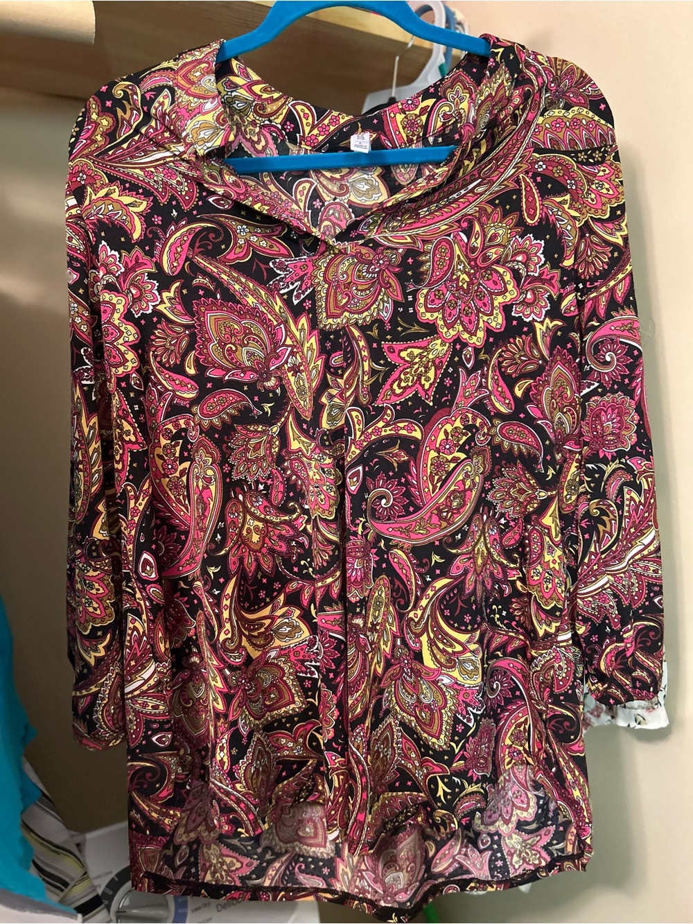 Paisley Button-Front Blouse in Pink & Black